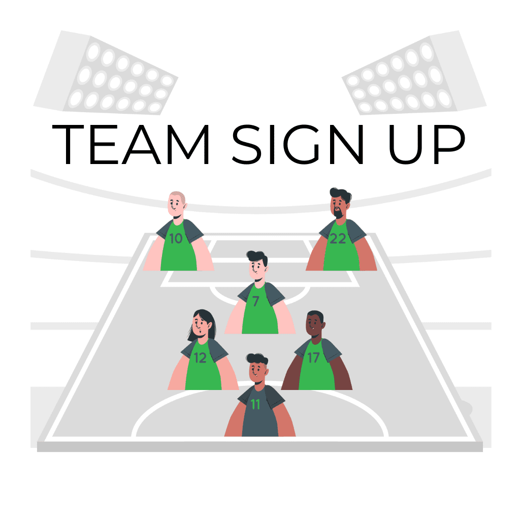 men's football team lineup. Team sign up text.