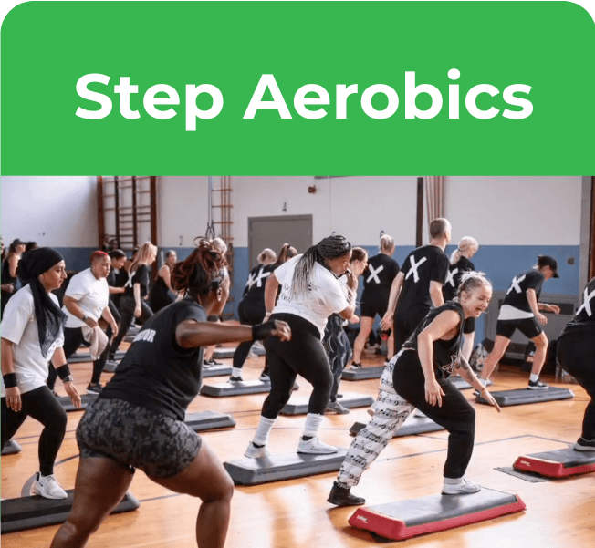Women step aerobics tab