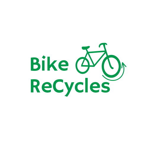 White circle with bike illustration and text Bike ReCycles