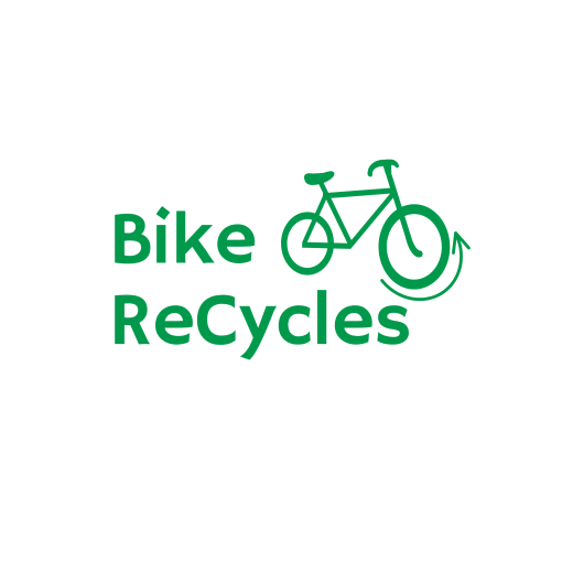 Bike Recycles logo white White circle with bike illustration and text Bike ReCycles